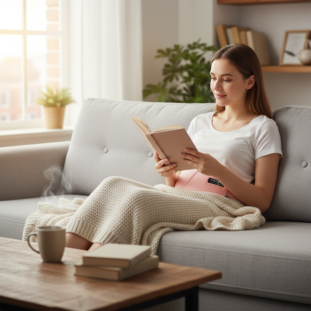 5 Modes Electric Heating Vibration Waist Massage Belt Smart Warm Palace Women Menstrual Heating Pad for for Cramps Period Relief