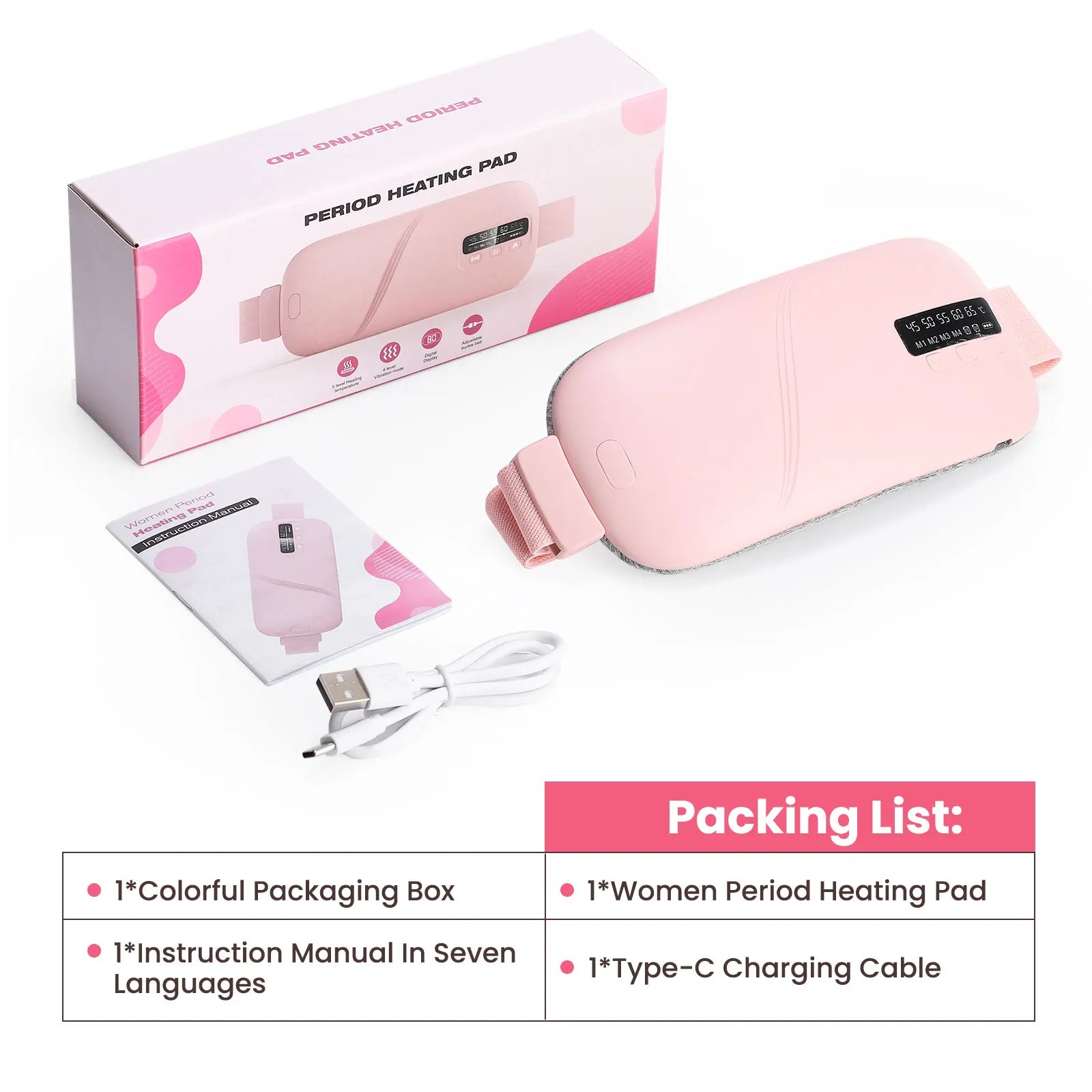 5 Modes Electric Heating Vibration Waist Massage Belt Smart Warm Palace Women Menstrual Heating Pad for for Cramps Period Relief